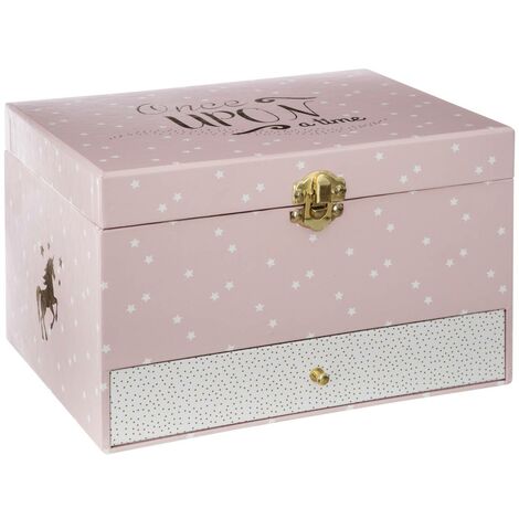 Atmosphera – Boîte musicale licorne rose 14cm – Carton solide – Figurine tournante – Miroir intégré – Pour rangement bijoux et souvenirs