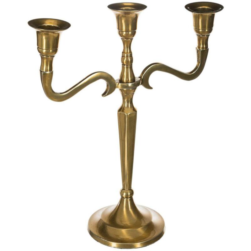 bougeoir métal or 3 têtes 27cm - jja 123154a