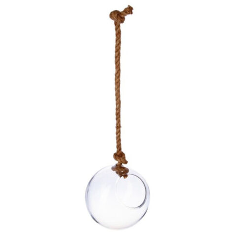 Atmosphera – Boule en verre à suspendre 22cm – Verre transparent – Corde en chanvre – Élément décoratif tendance pour intérieur