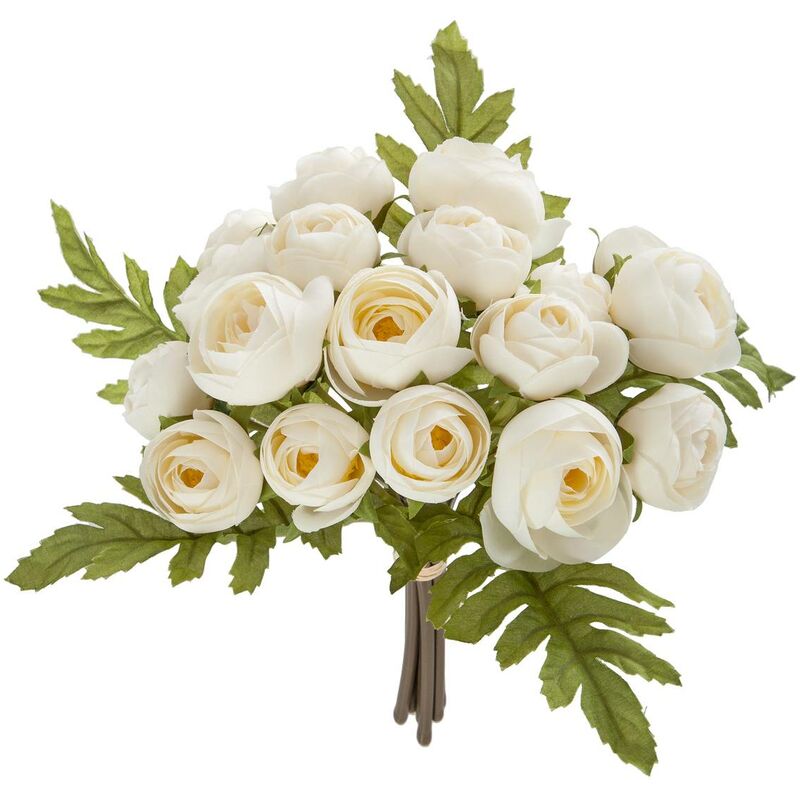 Bouquet de 18 mini camélias artificiels blanc H30cm Atmosphera créateur d'intérieur - Blanc