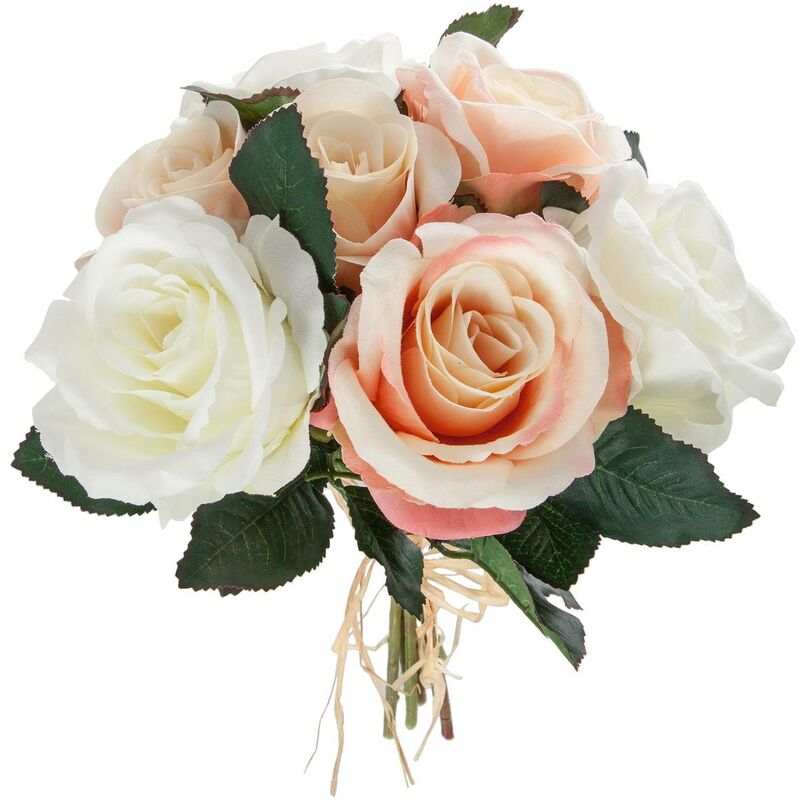Bouquet Rose de 7 roses vieillies artificielles blanc et rose H30cm Atmosphera créateur d'intérieur - Multicolore
