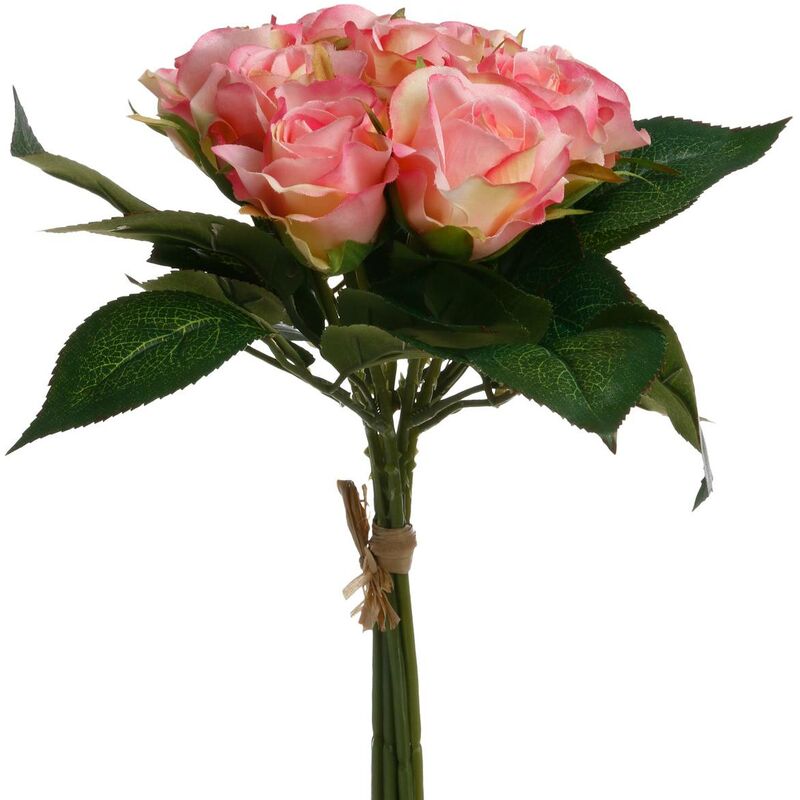 Bouquet de 9 roses artificielles rose H24cm - Atmosphera créateur d'intérieur - Rose