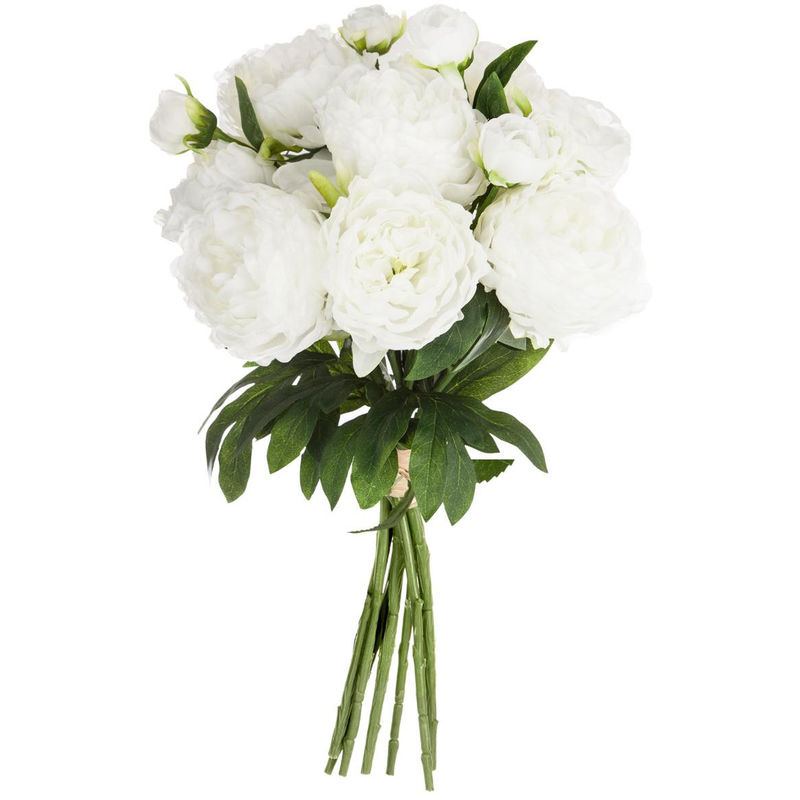 Bouquet 13 pivoines artificielles blanc H50cm Atmosphera créateur d'intérieur - Blanc