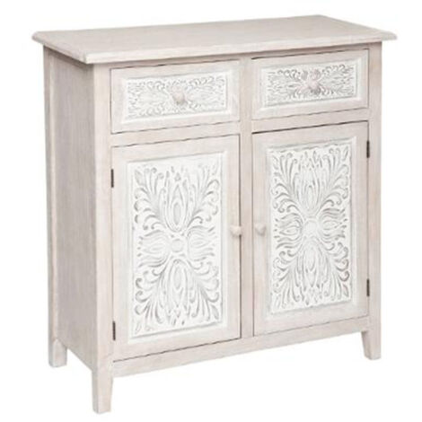 Atmosphera – Buffet 2 portes et 2 tiroirs 85cm – MDF et bois Paulownia – Effet blanchi – Style moderne avec motif embossé