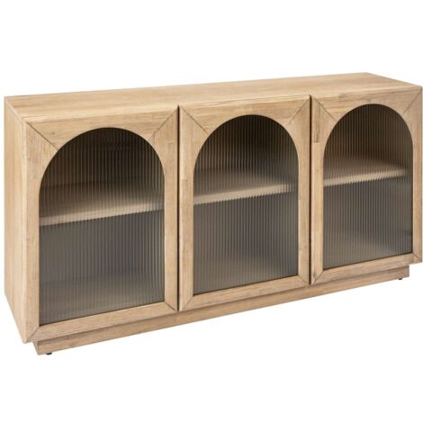 Atmosphera – Buffet 3 portes en verre et bois d'acacia – Dimensions 160x40x80 cm – Charnières silencieuses – Vernis résistant à l'eau