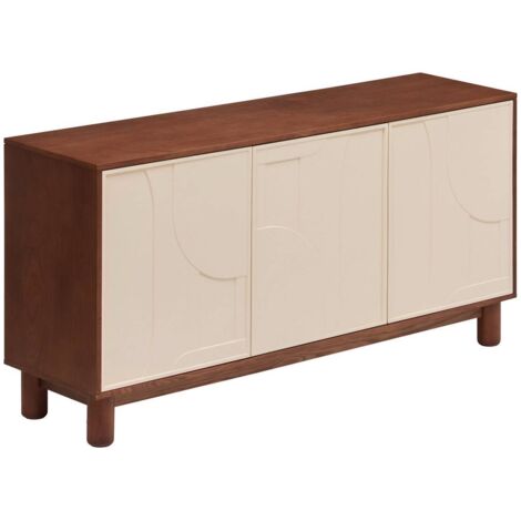 Atmosphera – Buffet marron 150x40x75,5cm 3 portes 6 étagères en MDF et bois d'hévéa – Charnières à fermeture douce – Design géométrique