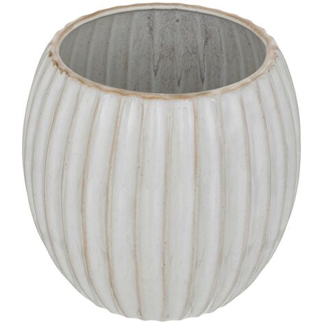 Atmosphera – Cache-pot en grès émaillé beige D 19 x H 18 cm – Fini brut pour plantes naturelles ou artificielles – Style rétro