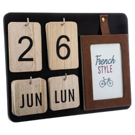 Atmosphera – Cadre décoratif calendrier 30cm en MDF et contreplaqué – Couleur naturel et noir – Design élégant pour intérieur moderne