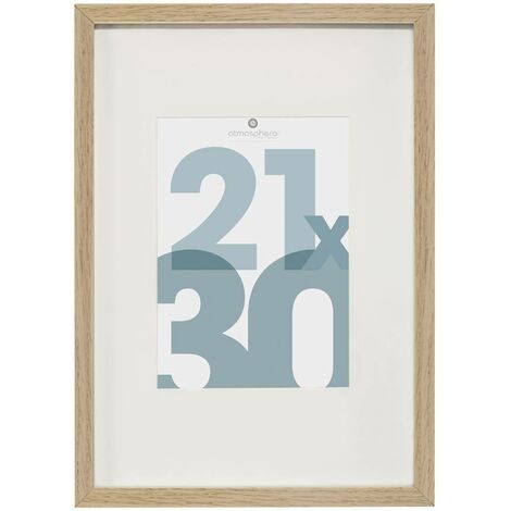 Atmosphera – Cadre photo en bois naturel 21 x 30 cm – Panneau MDF – Dimensions 22,6 x 1,8 x 31,6 cm – Verre pour protection optimale