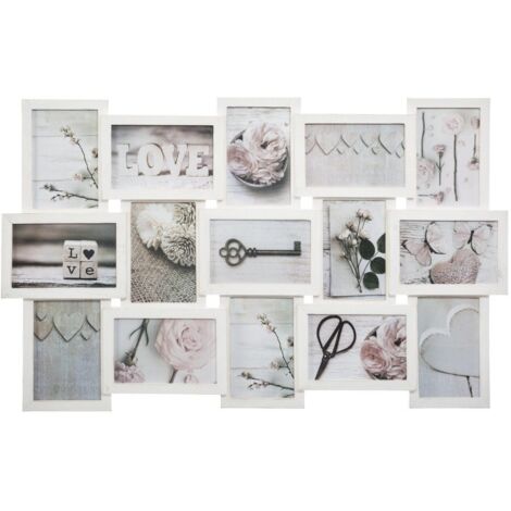 Atmosphera – Cadre photo pêle-mêle 15 éléments – Dimensions 72.4x44.8cm – Matière pin et MDF – Couleur blanche pour décoration moderne