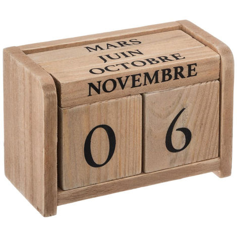 Atmosphera - Calendrier perpétuel en bois H 7.5 cm Collection Colonial