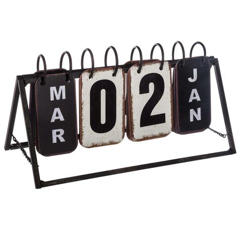 Atmosphera – Calendrier vintage en fer noir et blanc 27x15 cm – Design rétro – Support inclus – Décoration intérieure néo-industrielle