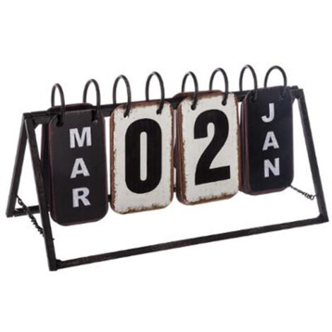 Atmosphera – Calendrier vintage en métal 'perpétuel' 27cm noir – Dimensions L. 27 x l. 12 x H. 14 cm – Matière fer pour décoration intérieure