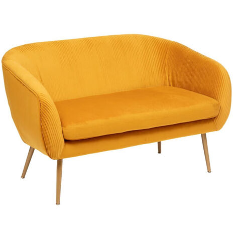 Atmosphera – Canapé droit 2 places en velours ocre – Dimensions 124x74x76 cm – Rembourrage mousse polyuréthane – Dossier et coussins déhoussables