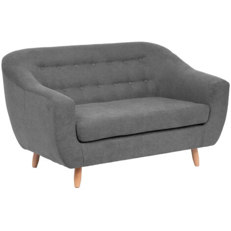 Atmosphera – Canapé droit 2 places gris – Structure en bois massif – Assise profonde et dossier rembourré – Montage simple et rapide