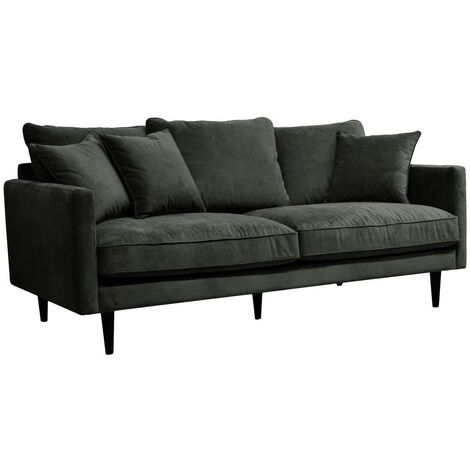 Atmosphera – Canapé droit 3 places en velours vert kaki – Dimensions L. 194 x P. 96 x H. 85 cm – Rembourrage 35 kg/m3 – Coussins déhoussables