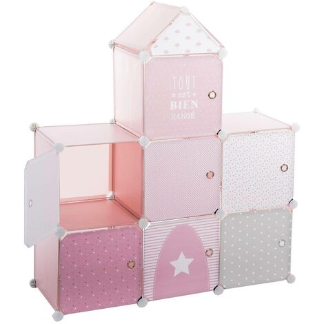 Atmosphera – Casier de rangement enfant château rose 94,5x32x109cm – 7 compartiments en polypropylène – Design coloré et ludique pour chambre d'enfant
