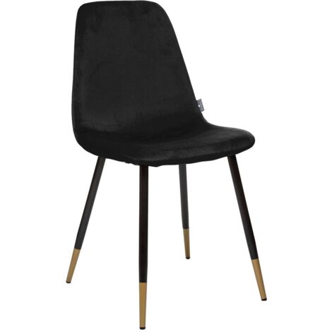 Atmosphera – Chaise de table en velours noir – Pieds en métal noir finition dorée – Dimensions 45x51x86cm – Hauteur d'assise 48cm