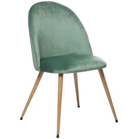 Atmosphera – Chaise de table en velours vert céladon – Pieds en métal imitation hêtre – Hauteur d'assise 47 cm – Confort optimal pour repas et travail