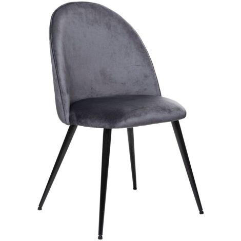 Atmosphera – Chaise en velours gris souris – Conception vintage avec pieds en métal noir – Dimensions L. 52 x P. 54 x H. 84 cm – Hauteur d'assise 47 cm
