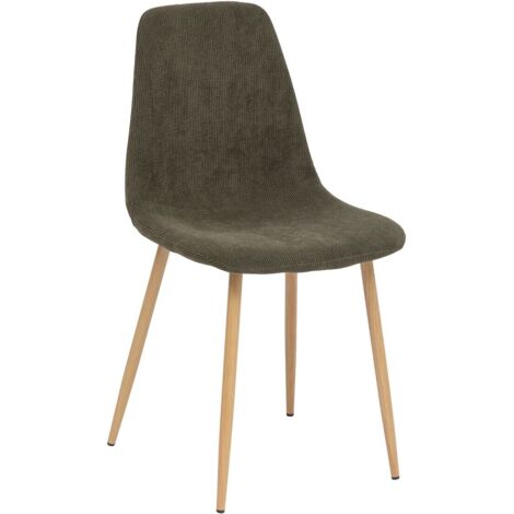 Atmosphera – Chaise enfant en velours côtelé vert kaki – Assise rembourrée et pieds en métal effet bois – Design scandinave moderne