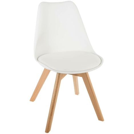Atmosphera – Chaise salle à manger blanche Baya – Assise rembourrée en mousse – Pieds en hêtre – Dimensions L. 48 cm x P. 55 cm x H. 81 cm