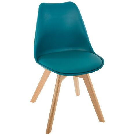 Atmosphera – Chaise scandinave Baya bleu canard – Dimensions L. 52,5 x P. 48 x H. 82 cm – Hauteur d'assise 46 cm – Structure hêtre et polypropylène