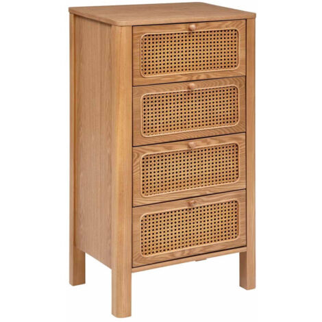 Atmosphera – Chiffonnier 4 tiroirs 103cm marron – Dimensions L. 55 x l. 38,5 x H. 103 cm – Tiroirs en cannage de rotin – Piètement en bois frêne