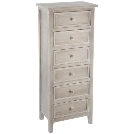 Atmosphera – Chiffonnier romantique en pin massif 6 tiroirs – Dimensions 45x30x113 cm – Finition peinture nitrocellulose – Rangement élégant