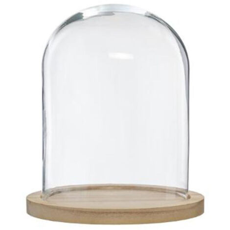 Atmosphera – Cloche décorative en verre 29,5cm – Design naturel – Base MDF – Pour décoration intérieure – Poids 1,1kg