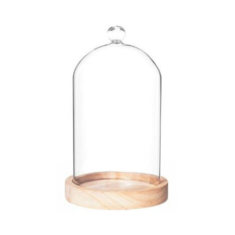 Atmosphera – Cloche en verre sur socle bois 19cm – Protection contre la poussière – Pour objets de collection et décoration intérieure
