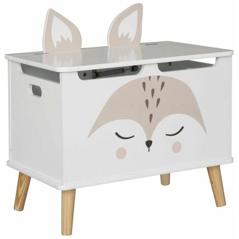 Atmosphera – Coffre à jouets renard 54,5 cm blanc – MDF et bois pin – Couvercle avec vérins pour ouverture facile – Rangement chambre enfant
