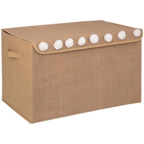 Coffre enfant pompons jute 36x57cm - Atmosphera créateur d'intérieur