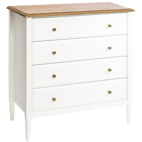 Atmosphera – Commode 4 tiroirs en bois Solen 85cm blanc – MDF et frêne – Rangement optimal pour intérieur moderne – Facile à monter et entretenir