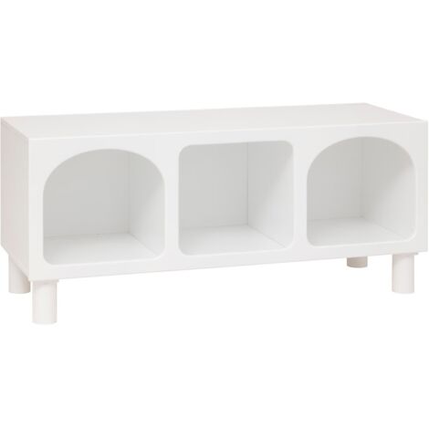 Atmosphera – Commode enfant 3 niches blanche – Dimensions L. 90 x P. 32 x H. 40 cm – MDF et pin – Rangement jouets et livres – Montage facile