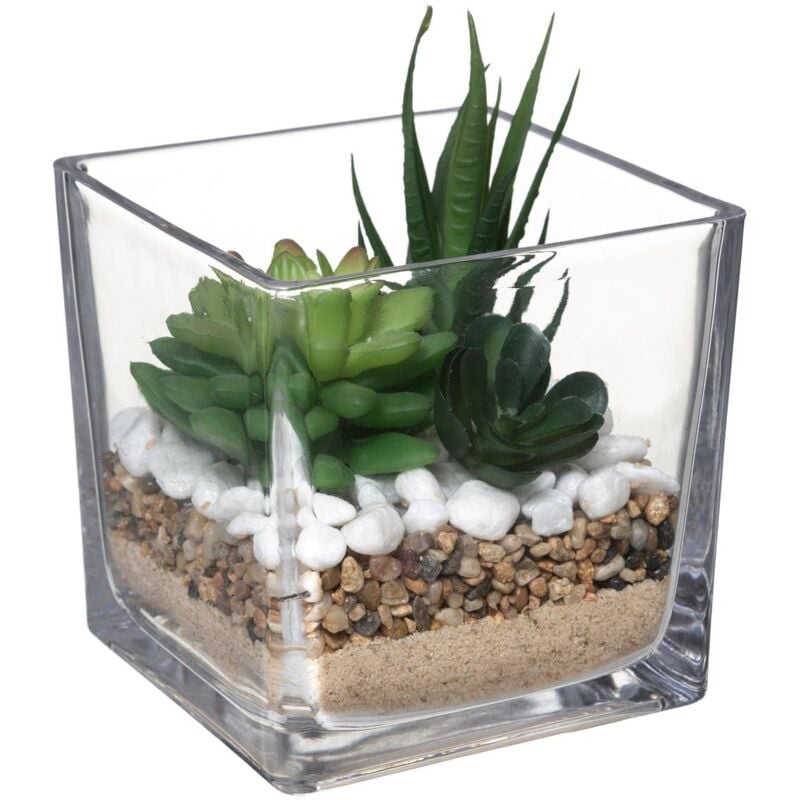 Atmosphera - Composition des plantes arificielles pot verre H12cm créateur d'intérieur - Transparent