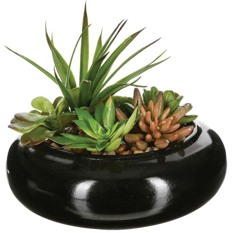 Composition des plantes arificielles vase en céramique H6 cm noir H6cm Atmosphera créateur d'intérieur