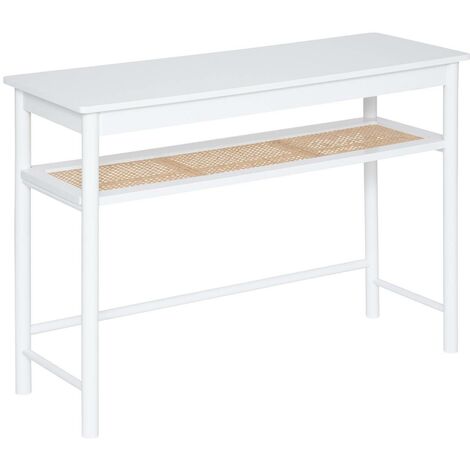 Atmosphera – Console 2 niveaux en bois MDF blanc et cannage en rotin H 80 cm – Idéale pour entrée ou couloir – Style contemporain