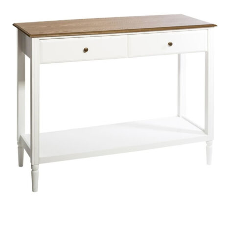 Atmosphera – Console 2 tiroirs en bois frêne et pin 110cm blanc – Design chic – Dimensions L. 110 x l. 40 x H. 85 cm – Facile d'entretien