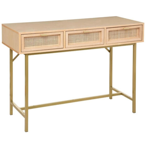 Atmosphera – Console 3 tiroirs cannage 'Rayo' 110cm – MDF et rotin – Dimensions L. 110 x l. 40 x H. 80,5 cm – Meuble de rangement naturel