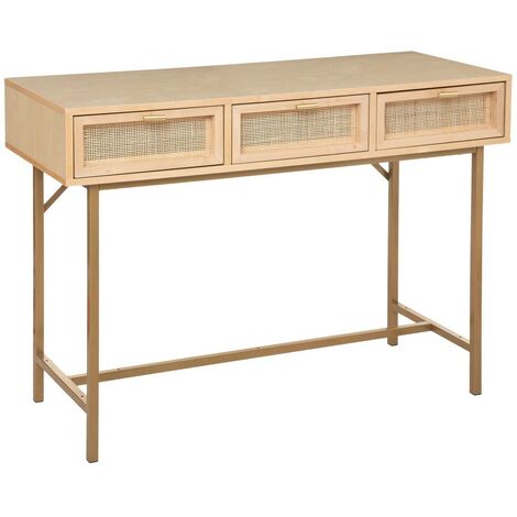 Atmosphera – Console 3 tiroirs en rotin et bouleau finition laquée – Dimensions L. 110 x P. 40 x H. 80,5 cm – Meuble de rangement élégant