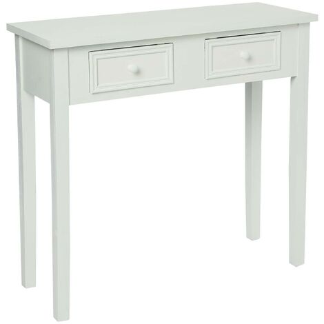 Atmosphera – Console charme blanche 80x30x76 cm – MDF et pieds en pin – 2 tiroirs décorés pour rangement et exposition – Meuble moderne