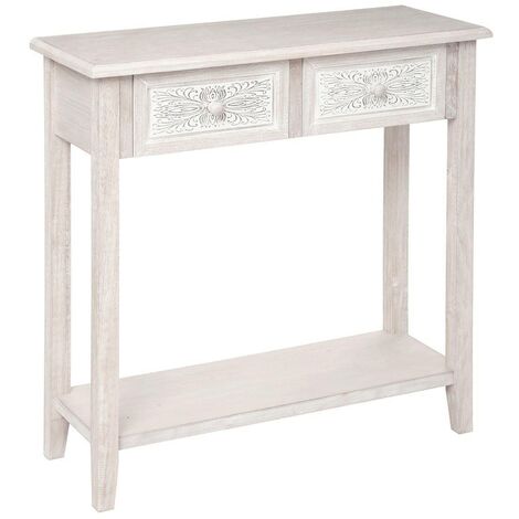 Atmosphera – Console Hina 2 tiroirs en bois blanchi L80 x P30 x H80 cm – Finition lumineuse – Meuble chic pour entrée ou salon