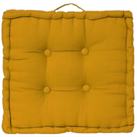 Atmosphera – Coussin de sol 40x40cm ocre – 100% coton doux et confortable – Design capitonné avec poignée – Accessoire élégant pour intérieur