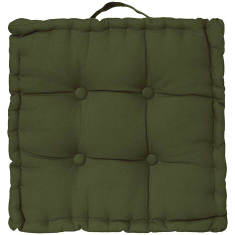 Atmosphera – Coussin de sol en coton recyclé kaki 40 x 40 cm – Rembourrage dense – Anse de transport – Décoration ethnique ou bohème