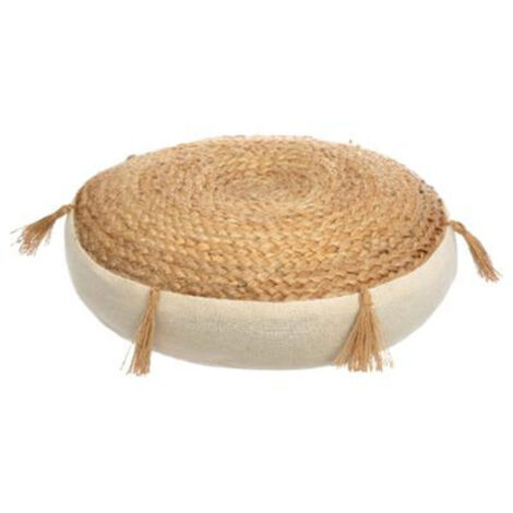 Atmosphera – Coussin de sol en jute naturel 38cm – Forme ronde avec pompons décoratifs – Confort optimal pour intérieur