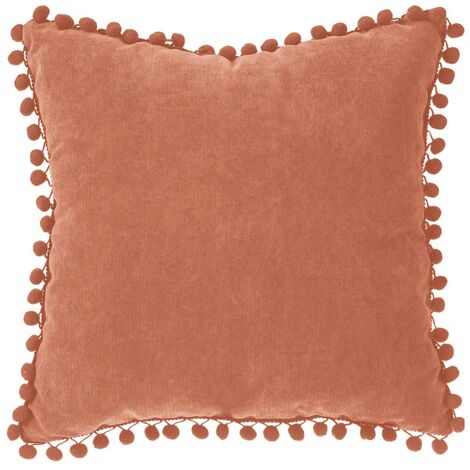Atmosphera – Coussin décoratif déhoussable 40 x 40 cm – Pompons terracotta – Housse en polyester facile à entretenir – Confort pour canapé et lit