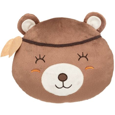 Atmosphera – Coussin décoratif ours marron en velours doux 30 x 27 cm – Apporte une touche ludique à la chambre – Polyester confortable