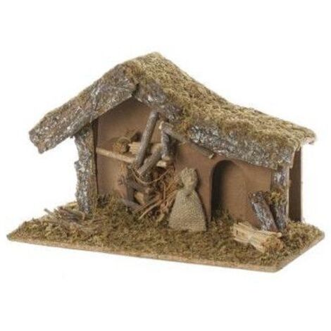 Atmosphera – Crèche de Noël vide en bois – Dimensions L 38.5 cm x l 18 cm x h 23.5 cm – Pour figurines et décoration festive