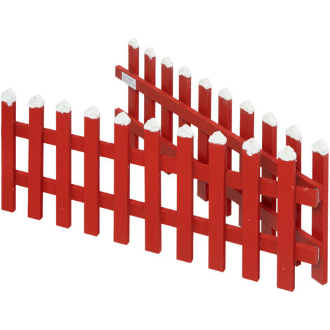 Atmosphera – Déco de Noël clôture en bois rouge finition enneigé L 90 x H 20 cm – Élément décoratif pour intérieur et extérieur – Bois MDF